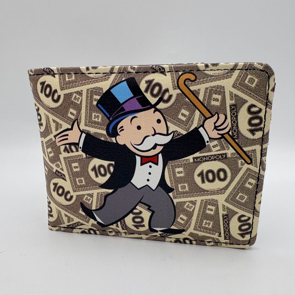 Buckle-Down Monopoly Bifold Wallet with Graphic Money Print and Mr. Monopoly NWT